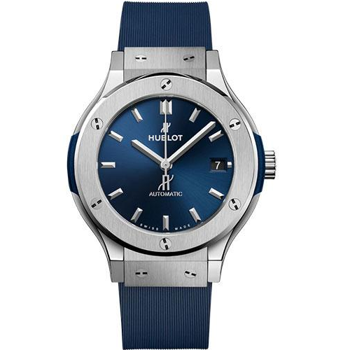 Hublot Classic Fusion Titanium Blue Watch - 38 mm - Blue Dial - Blue Lined Rubber Strap-565.NX.7170.RX