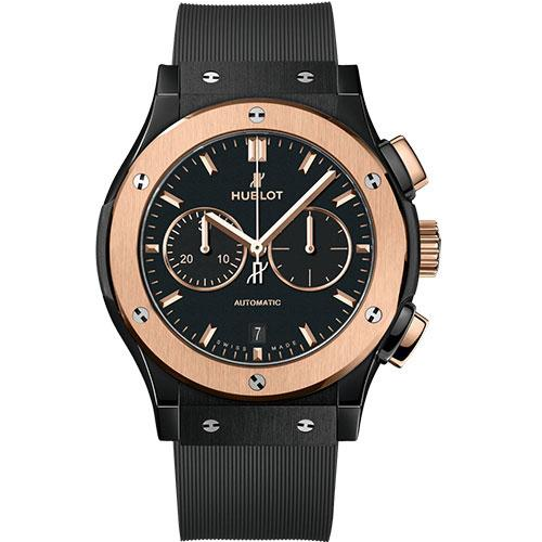 Hublot Classic Fusion Chronograph Ceramic King Gold Watch - 42 mm - Black Dial - Black Lined Rubber Strap-541.CO.1181.RX