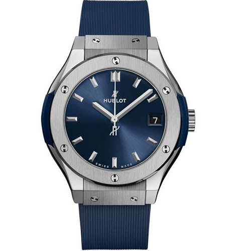 Hublot Classic Fusion Titanium Blue Watch - 33 mm - Blue Dial - Blue Lined Rubber Strap-581.NX.7170.RX