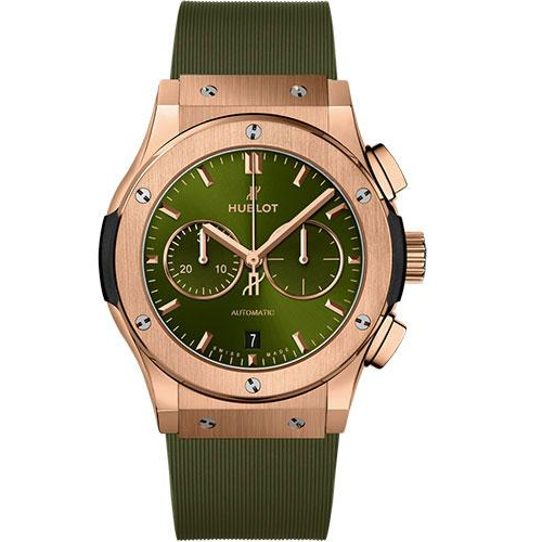 Hublot Classic Fusion Chronograph King Gold Green Watch - 42 mm - Green Dial - Green Lined Rubber Strap-541.OX.8980.RX
