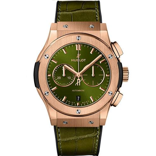Hublot Classic Fusion Chronograph King Gold Green Watch - 42 mm - Green Dial - Black Rubber and Green Leather Strap-541.OX.8980.LR