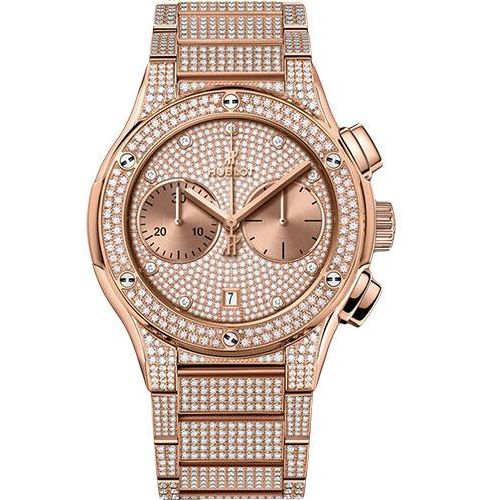 Hublot Classic Fusion Chronograph King Gold Full Pave Bracelet Watch - 45 mm - Gem Set Dial-520.OX.9010.OX.3704
