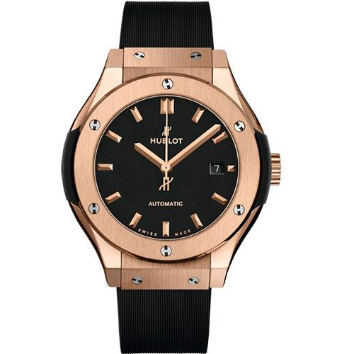 Hublot Classic Fusion King Gold Watch - 33 mm - Black Dial - Black Rubber and Leather Strap-582.OX.1180.RX