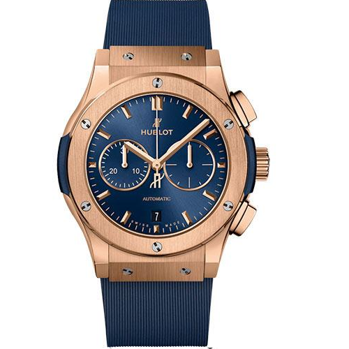 Hublot Classic Fusion Chronograph King Gold Blue Watch - 42 mm - Blue Dial - Blue Lined Rubber Strap-541.OX.7180.RX