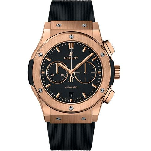 Hublot Classic Fusion Chronograph King Gold Watch - 42 mm - Black Dial - Black Lined Rubber Strap-541.OX.1181.RX