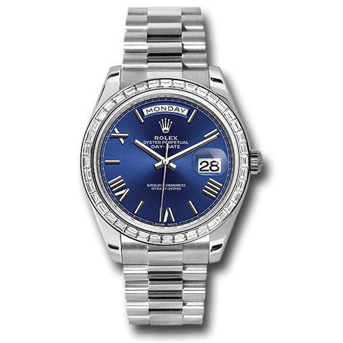 Rolex 950 Platinum Day-Date 40 Watch -  Bezel - Blue Bevelled Roman Dial - President Bracelet - 228396TBR blrp