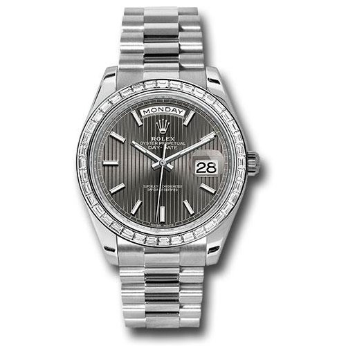 Rolex 950 Platinum Day-Date 40 Watch -  Bezel - Dark Rhodium Index Dial - President Bracelet - 228396TBR drsmip