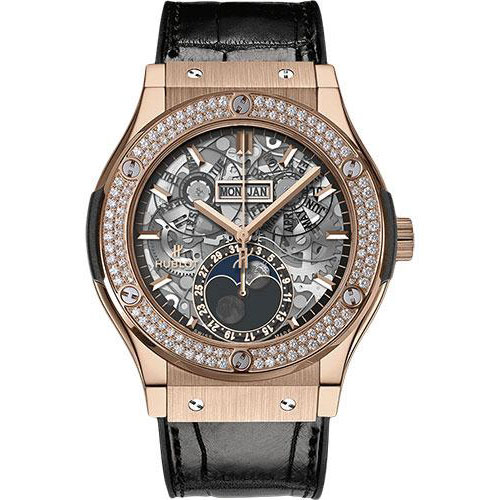 Hublot Classic Fusion Aerofusion Moonphase King Gold Diamonds Watch-517.OX.0180.LR.1104