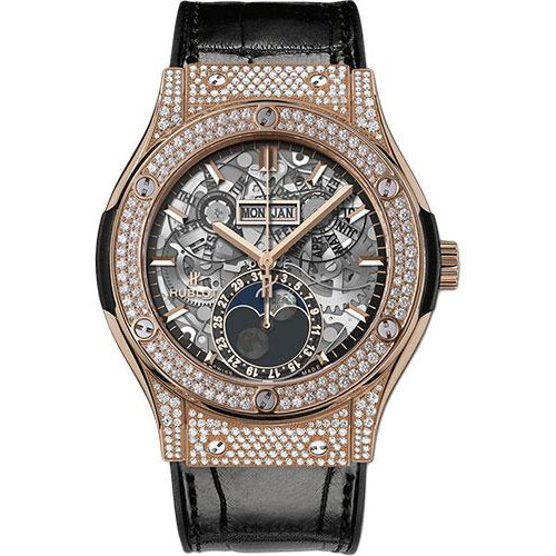 Hublot Classic Fusion Aerofusion Moonphase King Gold Pave Watch-517.OX.0180.LR.1704