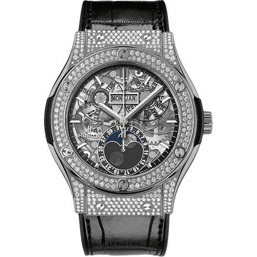 Hublot Classic Fusion Aerofusion Moonphase Titanium Pave Watch-517.NX.0170.LR.1704