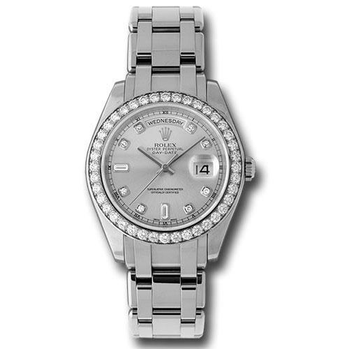 Rolex Platinum Day-Date Special Edition 39 Watch - 40 Diamond Bezel - Grey Diamond Dial - 18946 gd