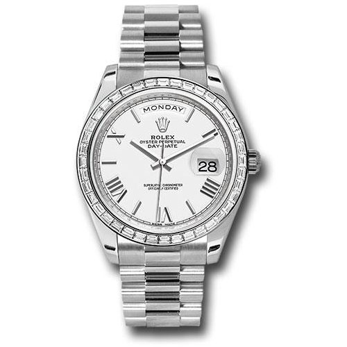 Rolex 950 Platinum Day-Date 40 Watch -  Bezel - White Bevelled Roman Dial - President Bracelet - 228396TBR wrp