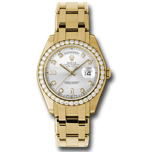 Rolex Yellow Gold Day-Date Special Edition 39 Watch - 40 Diamond Bezel - Silver Diamond Dial - 18948 sd