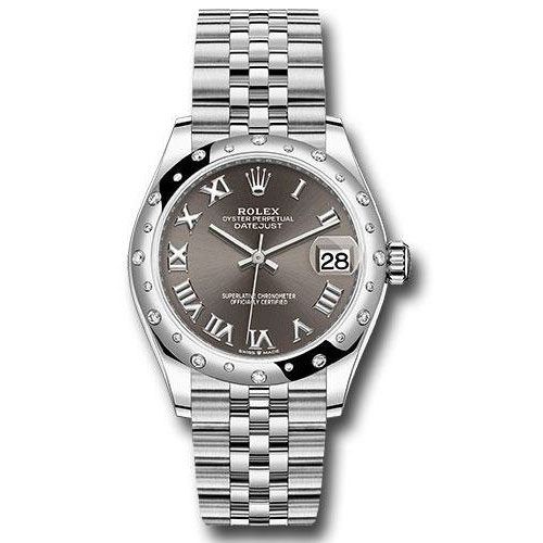 Rolex Steel and White Gold Datejust 31 Watch - Domed 24 Diamond Bezel - Dark Grey Roman Dial - Jubilee Bracelet - 2020 Release - 278344RBR dkgrj
