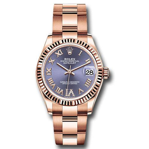 Rolex Everose Gold Datejust 31 Watch - Fluted Bezel - Aubergine Diamond Six Dial - Oyster Bracelet - 278275 aubdr6o