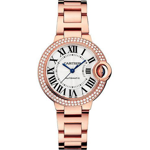 Cartier Ballon Bleu de Cartier Watch - 33 mm Rose Gold Diamond Case - Silvered Dial - Interchangeable Bracelet - WJBB0066
