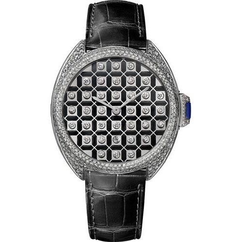 Cartier Cle de Cartier Serti Vibrant Limited Edition of 20 Watch - 40 mm White Gold Diamond Case - White Gold Dial - Black Alligator Strap - HPI01125