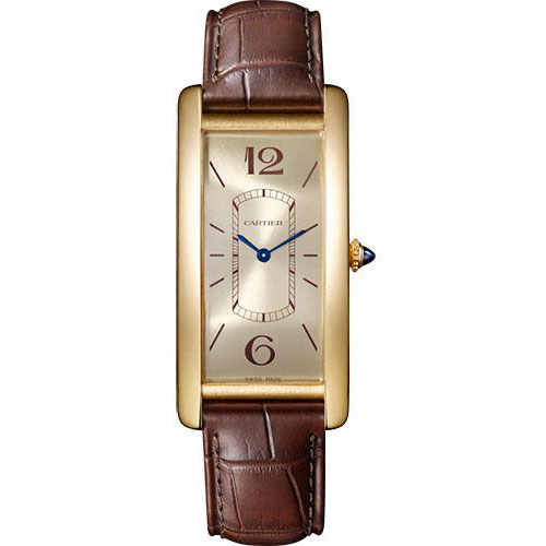 Cartier Tank Cintree Watch - 46.3 mm Yellow Gold Case - Golden Dial - Brown Alligator Strap - WGTA0026